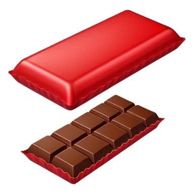 Chocolate candy bar with a red wrapper on it sticker