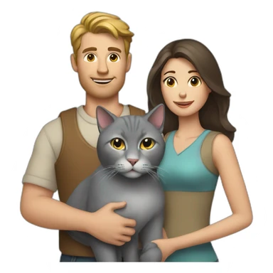 white man and brunette woman with a big gray cat in their arms sticker