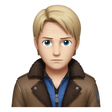 Leon Kennedy from resident evil 4 remake in sheepskin coat and black t-shirt blue eyes clean-shaved sticker