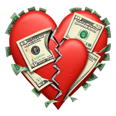 red broken heart glued together by dollars sticker