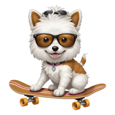 Dog White fluffy skate board sunglasses sticker