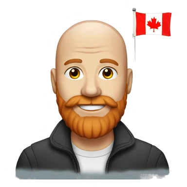 A bald man with a red beard and a Canadian flag sticker