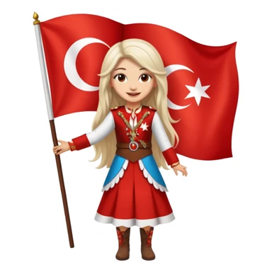 ultra sexy happy Turkish girl with Turkish flag in national outfit, full body, long bright hair sticker