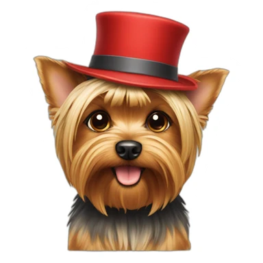 Yorkshire terrier with a hat sticker