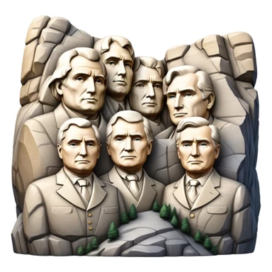 Cinematic Realistic Mount Rushmore Landmark Emoji, featuring the carved faces of four U.S. presidents, etched into the granite mountainside with dramatic lighting accentuating the rock textures. sticker