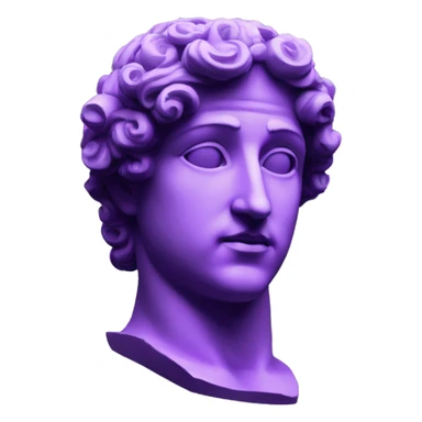 an EMOJI OF A ancient young greek statue, wearing VR headset, purple colors, DIGITAL UNIVERSE sticker
