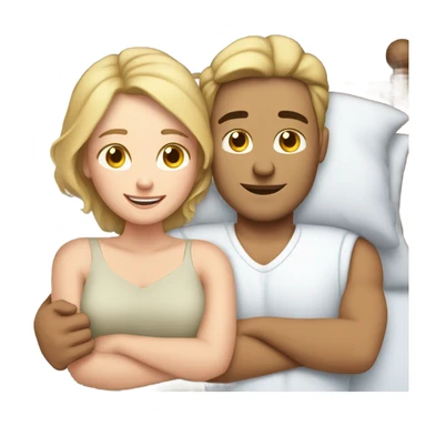 white couple cuddling in bed together  sticker