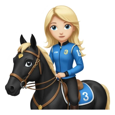girl racing riding horse wearing racing cloth black with number sticker