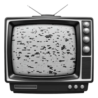3D render of Static TV, digital glitch art aesthetic, data corruption visual, retro TV screen showing black and white noise, pixelated distortion, emoji style, isolated on white background --v 6.0. sticker