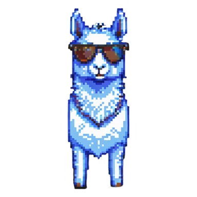 llama with sunglasses, pixel art style sticker