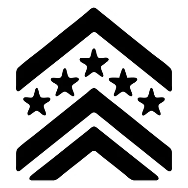 general of the army chevron icon, simple and bold, minimal color, clear five-star chevron insignia, modern icon style sticker