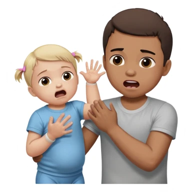 Big Brother getting beat up by a baby little sister as he yells nice hands no hitting! sticker