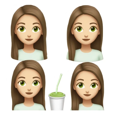White girl with open brown hair and green eyes drinking matcha  sticker