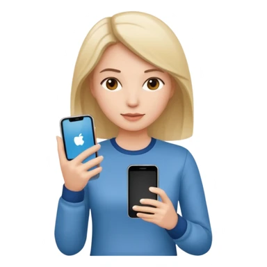 woman casual clothes holding one phone sticker