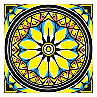 kaleidoscope effect in black, white, and neon yellow sticker