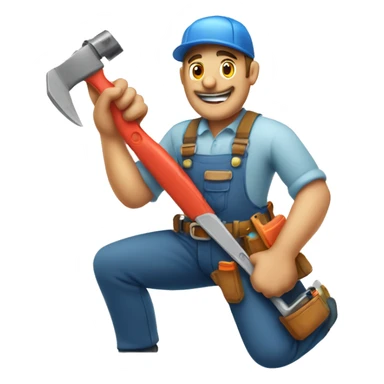 A plumber holding a sawzall sticker
