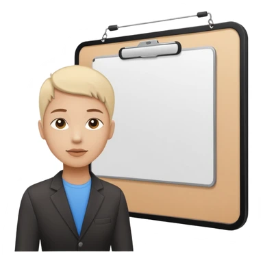 Minimalistic flat vector icon, iOS style, thin black contour on white background. Person silhouette with a project board (kanban/task board) behind. No text, no shadows.
 sticker