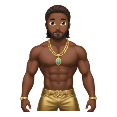  Omarion with long dark brown hair, shirtless with necklace, metallic brown pants sticker