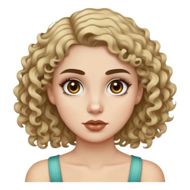 So i want you to generate an image like this with a girl with whiter skin and siren eyes which are brown and make the eyebrows thicker and the hair short and on the shoulder which is curly and dirty blonde sticker