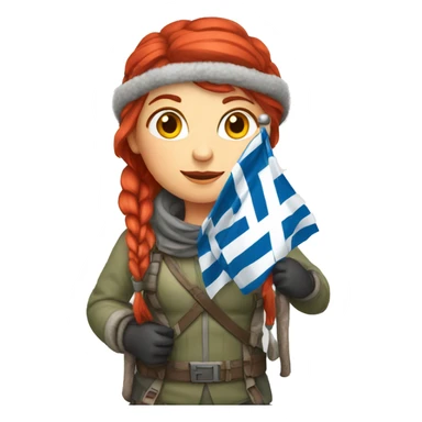 female winter mountaineer red hair holding red easter egg and greek flag  sticker