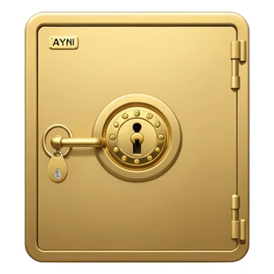 A secure vault door with the AYNI Gold logo at its center lock, glowing subtly. Flat design, metallic gold tones, black background, small “AYNI Gold” tag on the lower edge sticker