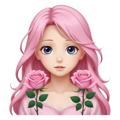 Gorgeous dreamy anime lady pink roses with long hair sticker