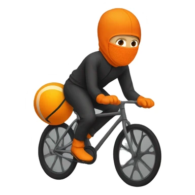 A man with orange balaclava and jumpsuit bicycling sticker