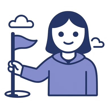 TeeTalk app icon: a golf flag and digital assistant face, playful and inviting, for a golf caddie AI app sticker