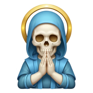 skull with a halo and praying hands, soft gradients, iOS emoji style sticker