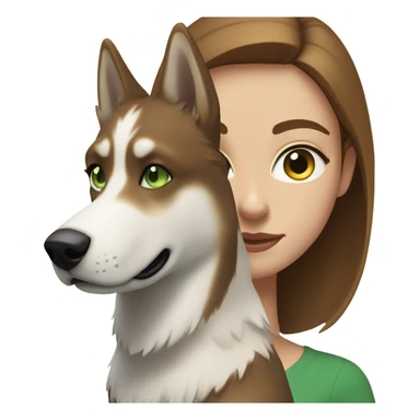 White Woman hair brown and bleus eyes and golden Husky With green eyes sticker