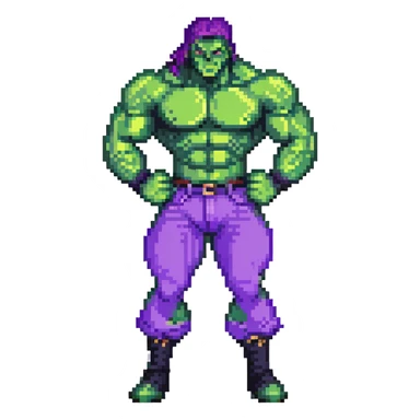 character inspired by Hulk from Marvel, green skin, muscular, purple pants sticker