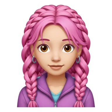 A light-skinned woman with long pink hair styled in braids, brown eyes, and a gentle smile. sticker
