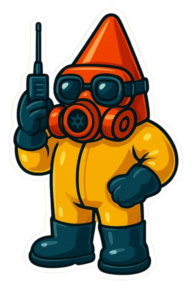 Change the frames of the character's glasses to black, keep everything else the same, in retro sticker style. sticker