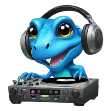 blue lizard playing dj sticker