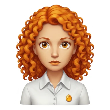 nữ 40 tuổi, da vàng, tóc dài xoăn màu cam, mặt nghiêm túc, áo trắng ko có cổ sticker