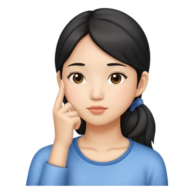 Asian girl thinking with her hand on her chin sticker