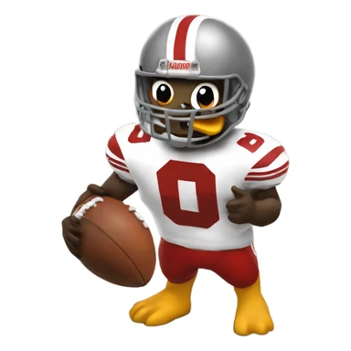 Brutus Buckeye eating a duck sticker