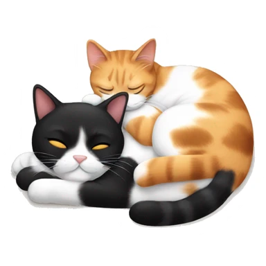 calico cat sleeping with black cat sticker