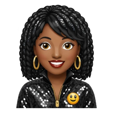 Missy Elliott with black hair, black sequin jumpsuit sticker