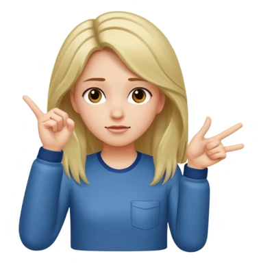 A girl with her hair down with two hands, pointing to the left, make them point up and make her head lean down a little bit into her hands that are pointing up together sticker