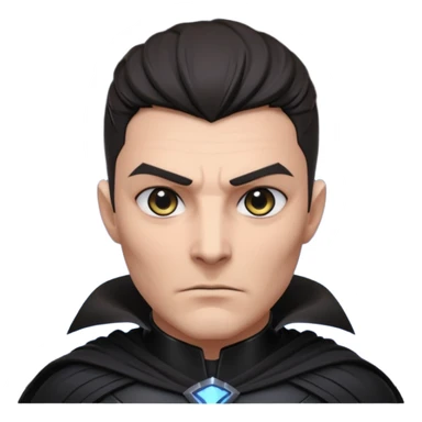 dark sci-fi villain portrait, head and shoulders only, black armor, cape collar, intense eyes, dramatic lighting, 3D cartoon, mobile game icon, clean background, no text
 sticker