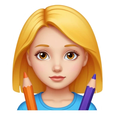 Girl coloring with pencils sticker