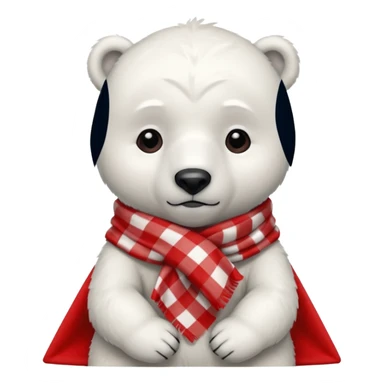 baby Polar Bear, sad, wearing red Checkered Triangle scarf sticker