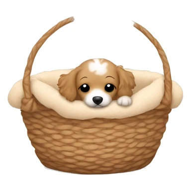 Little cute havapoo is sleeping in a beige soft dog basket sticker