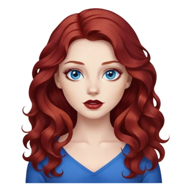 pretty baddie, dark res wavy hair, pale skin, long hair, blue eyes, makeup sticker