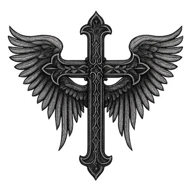 gothic style cross with angel wings sticker