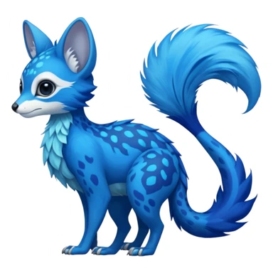 Feral Rare Fantasy vibrant tropical cobalt-blue and cyan Vernid-Trico-species-creature by LiLaiRa, random markings, tufted tail, tufted ears, full body sticker
