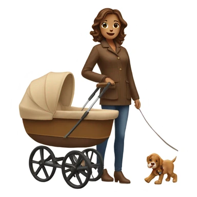 beautiful mother with brown hair. next to caramel baby carriage sticker