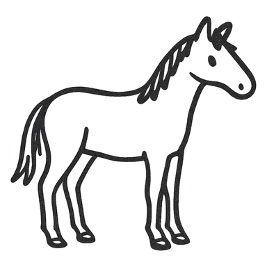 horse, hand-drawn black outline style, minimal details, standing pose sticker