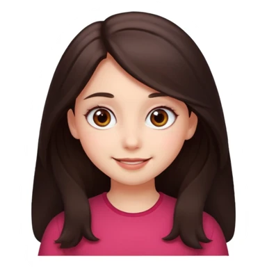 An emoji featuring a girl with dark brown long hair, brown big eyes, light pinkish skin, red cheeks,  sticker
